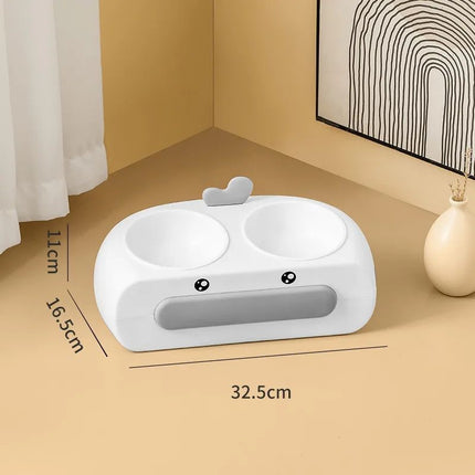 Duck Design Pet Double Bowl Plastic Kitten Dog Food Drinking