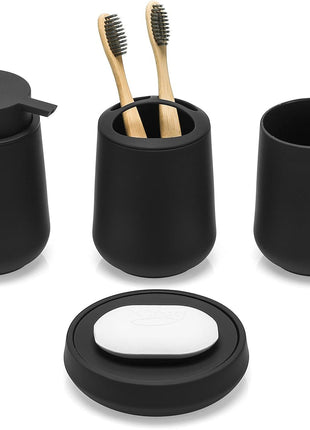 Juego de accesorios de baño negro mate con dispensador de jabón de plástico