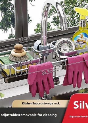 Estante de almacenamiento de aluminio para grifo y fregadero de cocina
