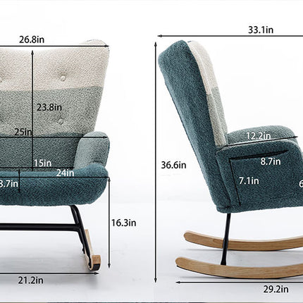 Modern Patchwork Accent Chair With Solid Wood Armrest And Feet