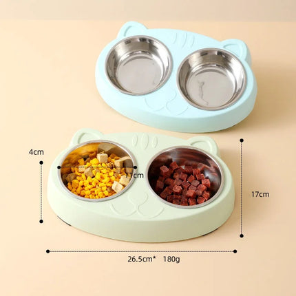Macaron Pet Double Bowl Plastic Kitten Dog Food Drinking