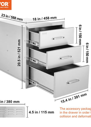 Cajones para barbacoa de acero inoxidable de triple acceso para cocina exterior VEVOR de 18 x 20,5 pulgadas 