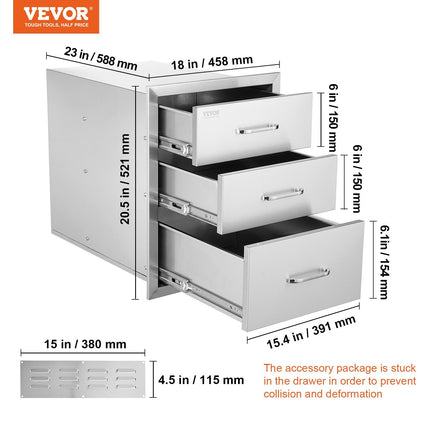 VEVOR 18x20.5 Inch Outdoor Kitchen Stainless Steel Triple Access BBQ Drawers