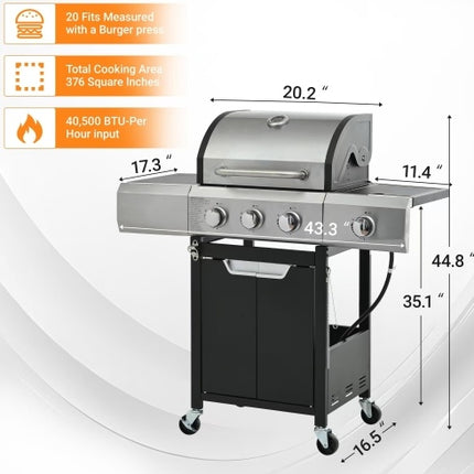 Propane Grill 3 Burner Barbecue Grill Stainless Steel Gas Grill