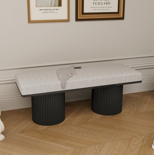 Upholstered Bench With Black Chunky Legs Light