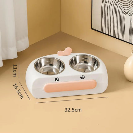 Duck Design Pet Double Bowl Plastic Kitten Dog Food Drinking