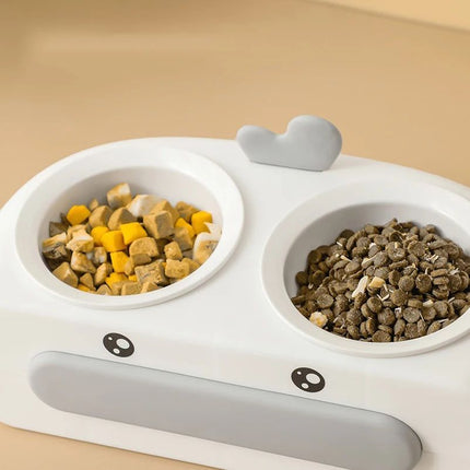 Duck Design Pet Double Bowl Plastic Kitten Dog Food Drinking