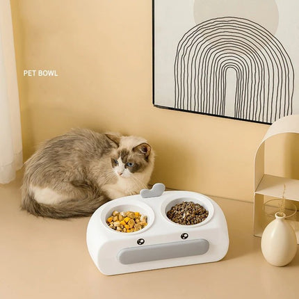 Duck Design Pet Double Bowl Plastic Kitten Dog Food Drinking