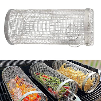 Rolling Grilling Basket Metal BBQ Barbecue Basket