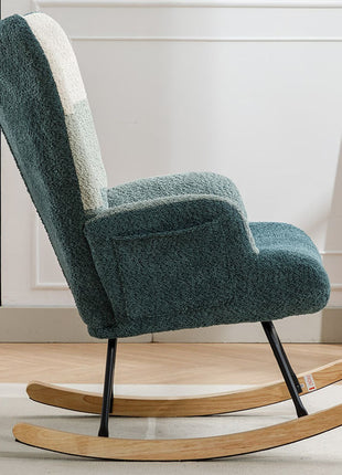 Modern Patchwork Accent Chair With Solid Wood Armrest And Feet