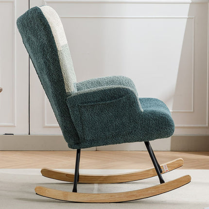 Modern Patchwork Accent Chair With Solid Wood Armrest And Feet