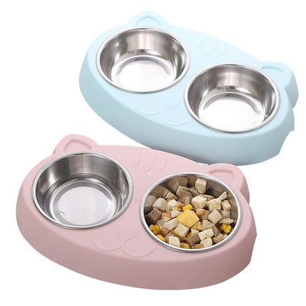 Macaron Pet Double Bowl Plastic Kitten Dog Food Drinking