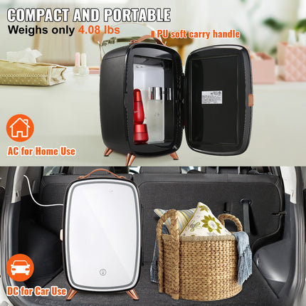 Mini refrigerador Vevor de 6 litros para el cuidado de la piel con luz LED y espejo HD