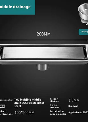 Desagüe de suelo para ducha de baño rectangular de acero inoxidable