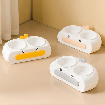 Duck Design Pet Double Bowl Plastic Kitten Dog Food Drinking