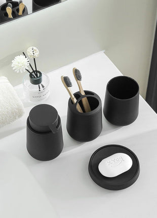 Juego de accesorios de baño negro mate con dispensador de jabón de plástico