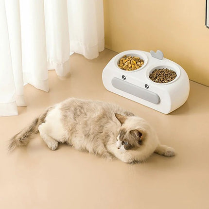 Duck Design Pet Double Bowl Plastic Kitten Dog Food Drinking