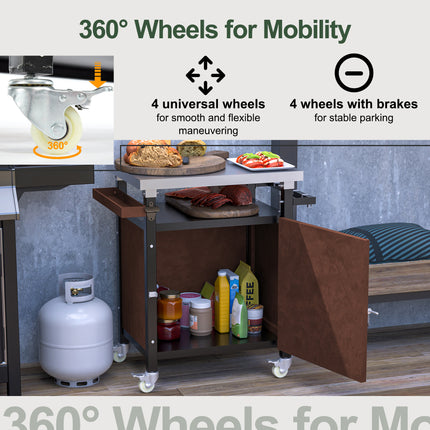 Outdoor Grill Cart With Stainless Steel Tabletop, Storage, Patio Kitchen Island