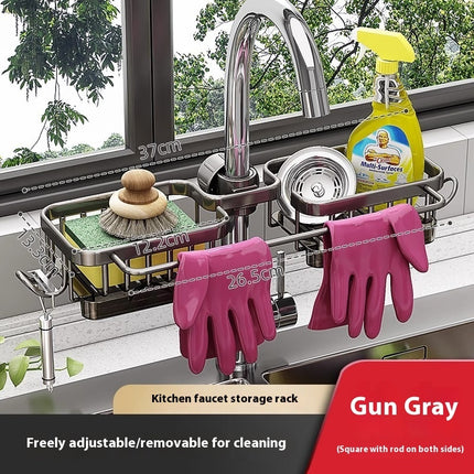 Estante de almacenamiento de aluminio para grifo y fregadero de cocina