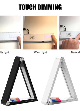 Lámpara de mesa triangular LED con carga inalámbrica, recargable
