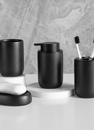 Juego de accesorios de baño negro mate con dispensador de jabón de plástico