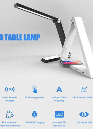 Lámpara de mesa triangular LED con carga inalámbrica, recargable