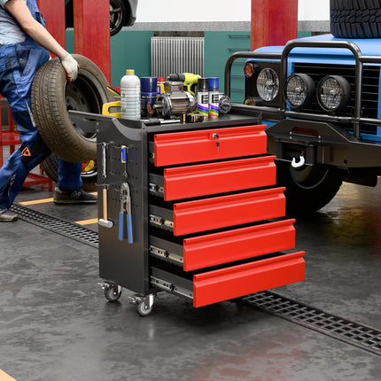 Metal Rolling Tool Box With 5 Drawers And Lock Tool Storage Cabinet