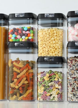 Latas de plástico selladas transparentes para cereales de cocina