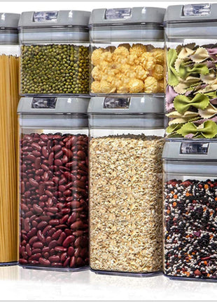 Latas de plástico selladas transparentes para cereales de cocina