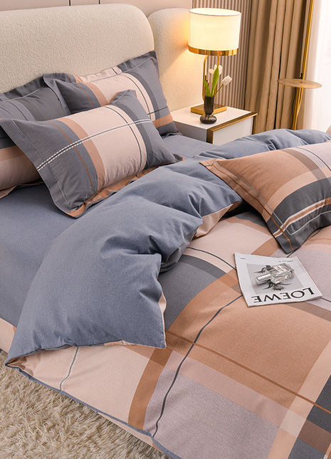 Juego de sábanas de algodón puro de cuatro piezas para el hogar, ropa de cama lijada