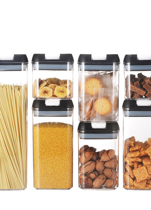 Latas de plástico selladas transparentes para cereales de cocina