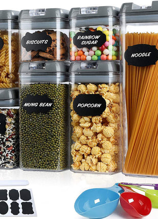 Latas de plástico selladas transparentes para cereales de cocina