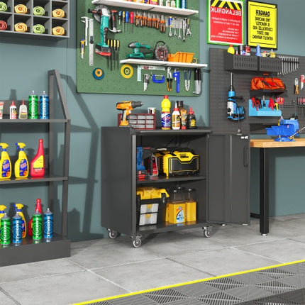 Gabinete de almacenamiento de garaje de metal resistente con ruedas