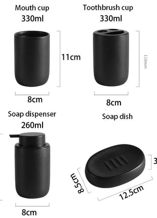 Juego de accesorios de baño negro mate con dispensador de jabón de plástico