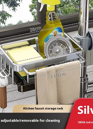 Estante de almacenamiento de aluminio para grifo y fregadero de cocina