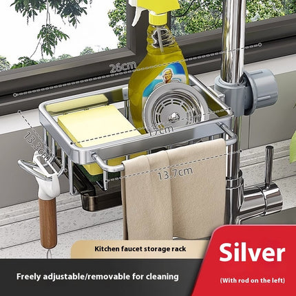 Estante de almacenamiento de aluminio para grifo y fregadero de cocina