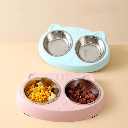 Macaron Pet Double Bowl Plastic Kitten Dog Food Drinking