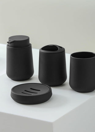 Juego de accesorios de baño negro mate con dispensador de jabón de plástico
