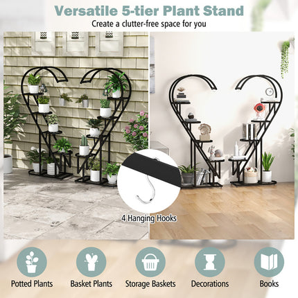 5 Tier Metal Plant Stand With Hanging Hook For Multiple Plants
