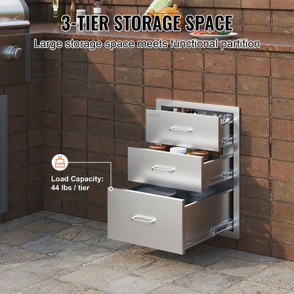 VEVOR 18x20.5 Inch Outdoor Kitchen Stainless Steel Triple Access BBQ Drawers
