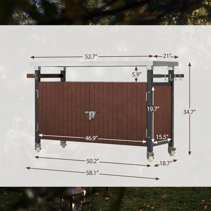 Outdoor Grill Cart With Stainless Steel Tabletop, Storage, Patio Kitchen Island