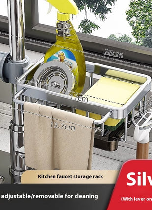 Estante de almacenamiento de aluminio para grifo y fregadero de cocina