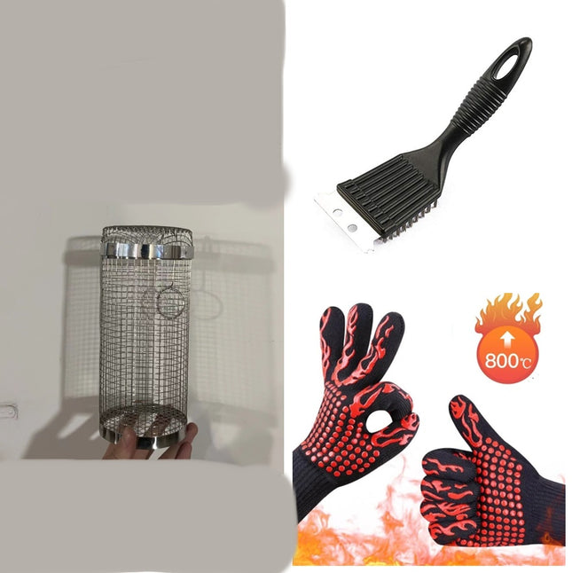 Rolling Grilling Basket Metal BBQ Barbecue Basket
