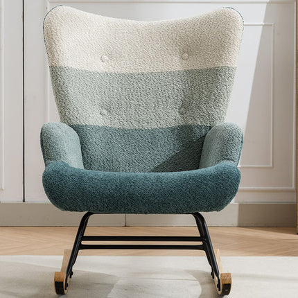 Modern Patchwork Accent Chair With Solid Wood Armrest And Feet
