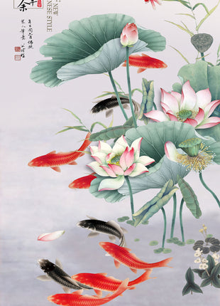 Pintura al óleo sobre lienzo de hoja de loto y flor de ciruelo
