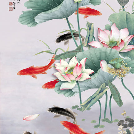 Pintura al óleo sobre lienzo de hoja de loto y flor de ciruelo