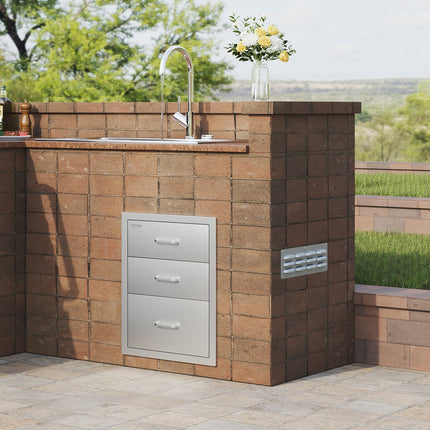 VEVOR 18x20.5 Inch Outdoor Kitchen Stainless Steel Triple Access BBQ Drawers