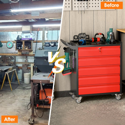 Metal Rolling Tool Box With 5 Drawers And Lock Tool Storage Cabinet