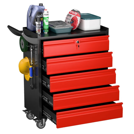 Metal Rolling Tool Box With 5 Drawers And Lock Tool Storage Cabinet