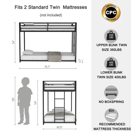 Adam Sturdy Twin Over Twin Bunk Bed Metal Black
